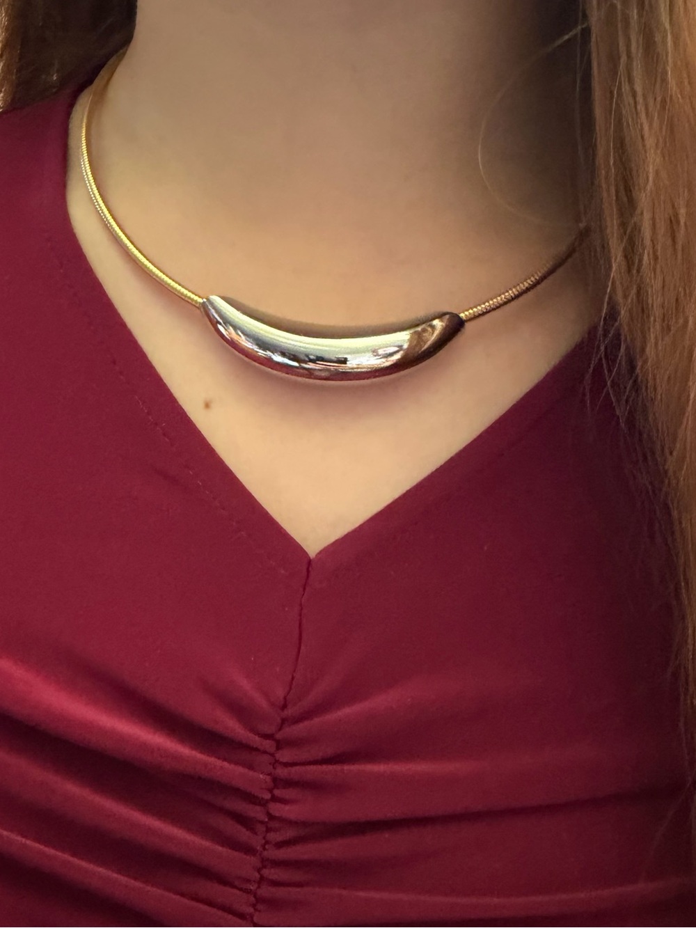Gold Curved Bar Choker Necklace - Elegant Women’s Jewelry